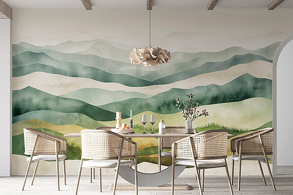 Landscape of hills with fog Wall murals Landscape of hills with fog