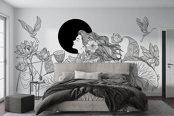 Wall mural Woman with long hair and flowers