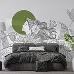 Wall murals Drawing of a woman with long hair and flowers