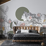 Wall murals Woman with long hair and flowers
