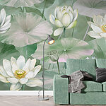 Wall murals Lotus blossoms in serene pond.