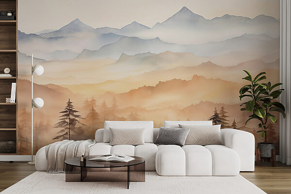 Landscape of mountains and trees Wall murals Landscape of mountains and trees