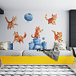 Wall murals Group of cats playing with a ball of yarn