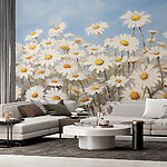 Wall murals Painting of white and yellow flowers