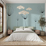 Wall murals Group of dandelions on a blue background