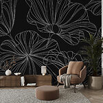 Wall murals Black and white pattern with white lines