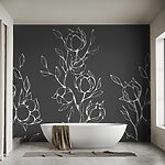Wall murals White line drawing of flowers