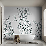 Wall murals Line drawing of flowers and leaves