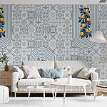 Wall murals Pattern of fruit on a white and blue background