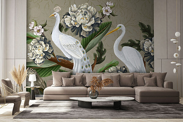 Wallpaper with birds and flowers Wall murals Wallpaper with birds and flowers