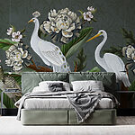 Wall murals Wallpaper with birds and flowers