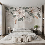 Wall murals White flowers and leaves on a white background