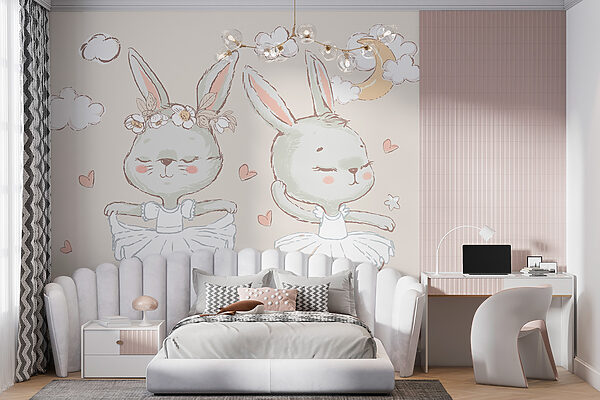 Couple of bunnies in ballet tutu Wall murals Couple of bunnies in ballet tutu