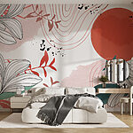 Wall murals White and red floral design