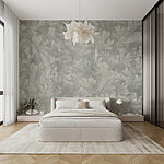 Wall murals White wall with leaves