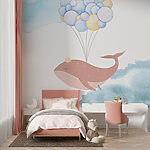 Wall murals Whale with balloons on the ground