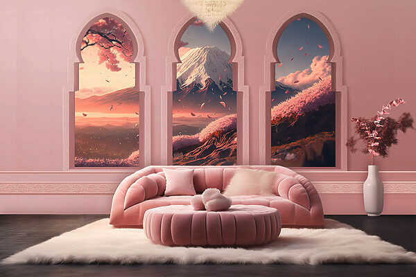 Three arched windows with a mountain view Wall murals Three arched windows with a mountain view