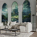 Wall murals Three arched windows with a mountain landscape