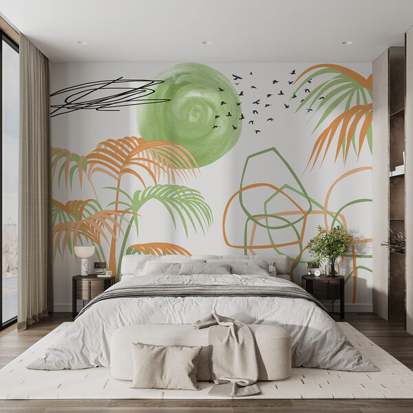 Wall murals Wall murals Group of trees and birds (SKU: w08091)