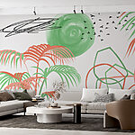 Wall murals Group of plants with green and orange lines