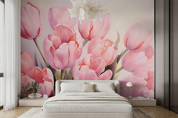 Blush Tulips Dance in Light Wall murals Blush Tulips Dance in Light
