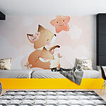 Wall murals Cartoon of a fox and a baby on a cloud