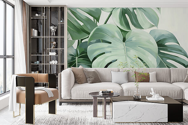 Leafy greens in soft artistic hues Wall murals Leafy greens in soft artistic hues