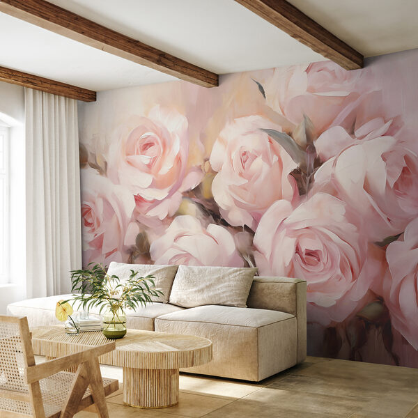 Painting of pink roses Wall murals Painting of pink roses