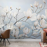 Wall murals Painting of white flowers on a branch
