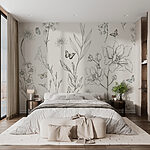 Wall murals Wallpaper with flowers and butterflies