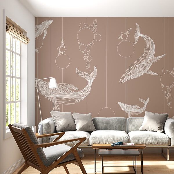 Group of whales with bubbles Wall mural Group of whales with bubbles
