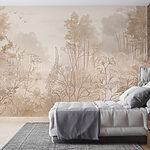 Wall murals Foggy landscape with trees and plants