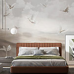 Wall murals Group of white birds flying in the sky