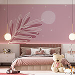 Wall murals Purple background with a leaf and a moon