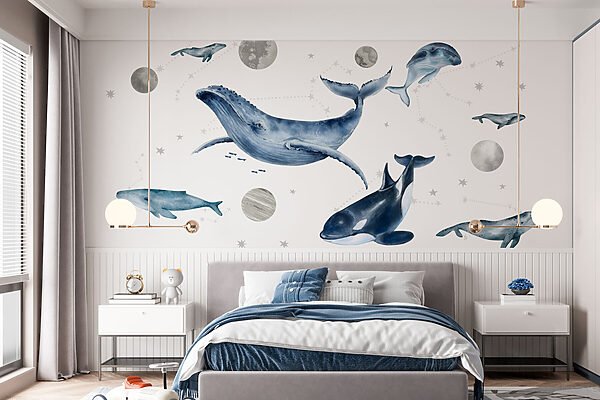 Group of whales and fish Wall murals Group of whales and fish
