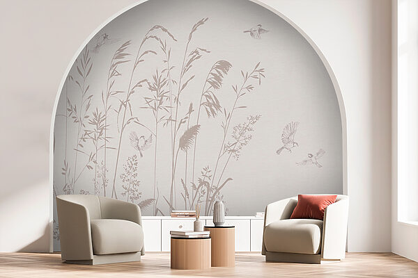 Birds flying over tall grass Wall mural Birds flying over tall grass