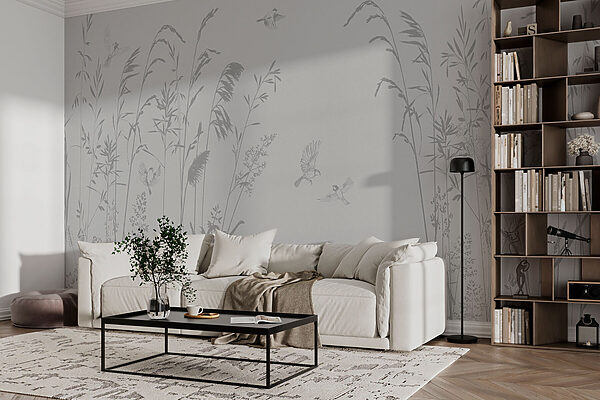 Birds flying over tall grass Wall murals Birds flying over tall grass