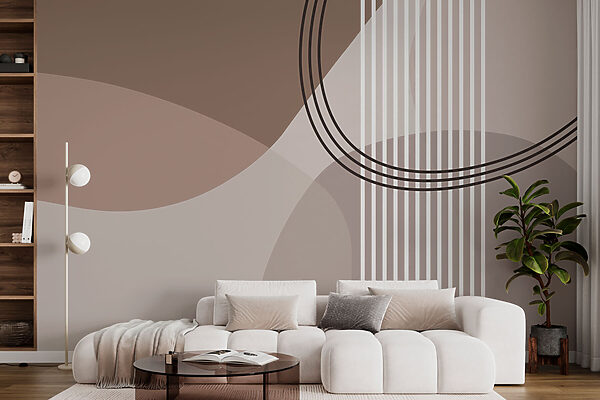 Wall murals Wall murals Brown and white background with lines and circles (SKU: w08173)