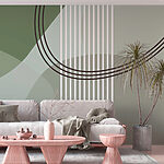Wall murals Green and white background with lines and circles