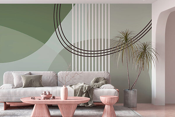 Wall murals Green and white background with lines and circles
