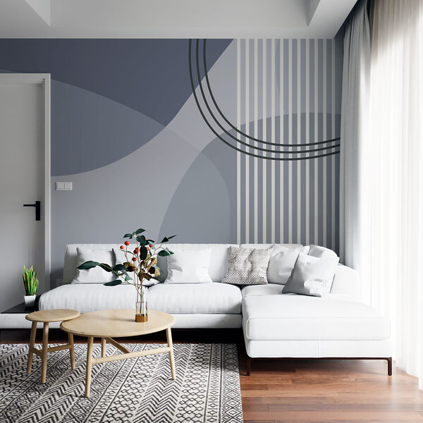 Wall murals Grey and white background with black circles and lines