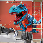 Wall murals Blue dinosaur with lightning coming out of it