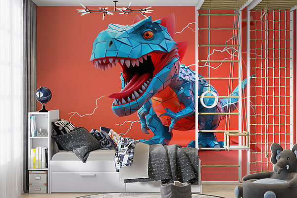 Blue dinosaur with lightning coming out of it Wall murals Blue dinosaur with lightning coming out of it