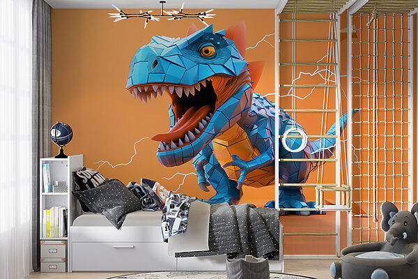 Wall mural Blue dinosaur with lightning coming out of it