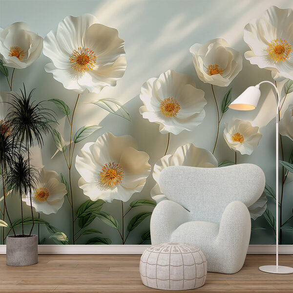 Papier Peint Mural 3D "Love Flower Story" - Autocollant Mural Impression Fleurie