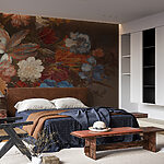 Wall murals Painting of flowers on a brown surface
