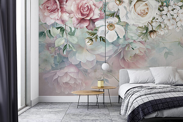 Painting of flowers on a surface Wall murals Painting of flowers on a surface