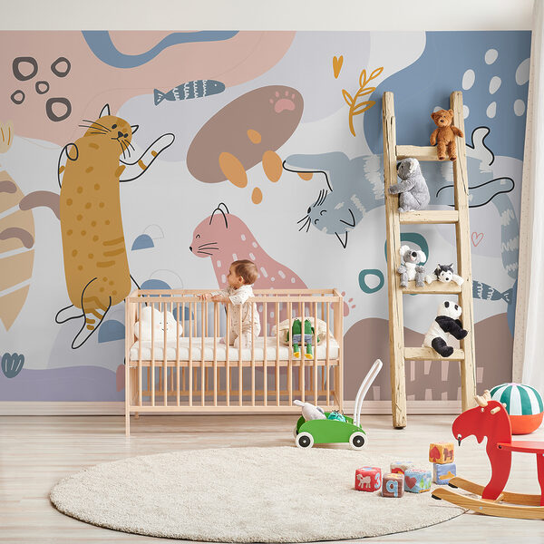 Group of cats on a colorful background Wall murals Group of cats on a colorful background