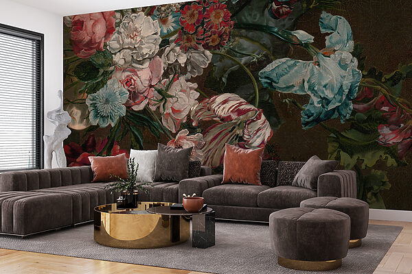 Painting of flowers on a dark background Wall murals Painting of flowers on a dark background