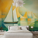Wall murals Painting of a sailboat on water